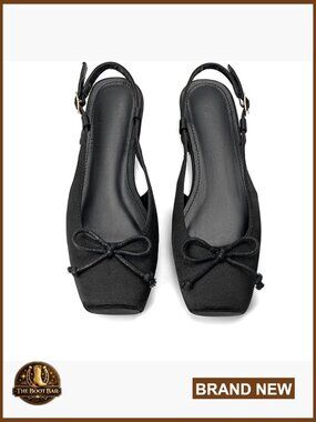 Satin Ballet Flats Slingback Square Toe Bow Knit Dressy Flat Shoes